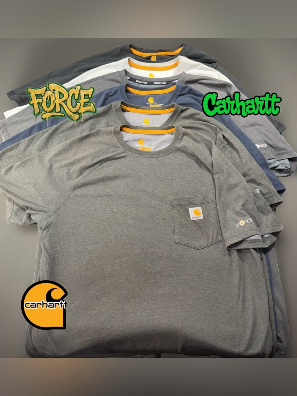 Lot of 6 Carhartt Force T-Shirts Mens L Long Sleeve Pocket Work Shirts